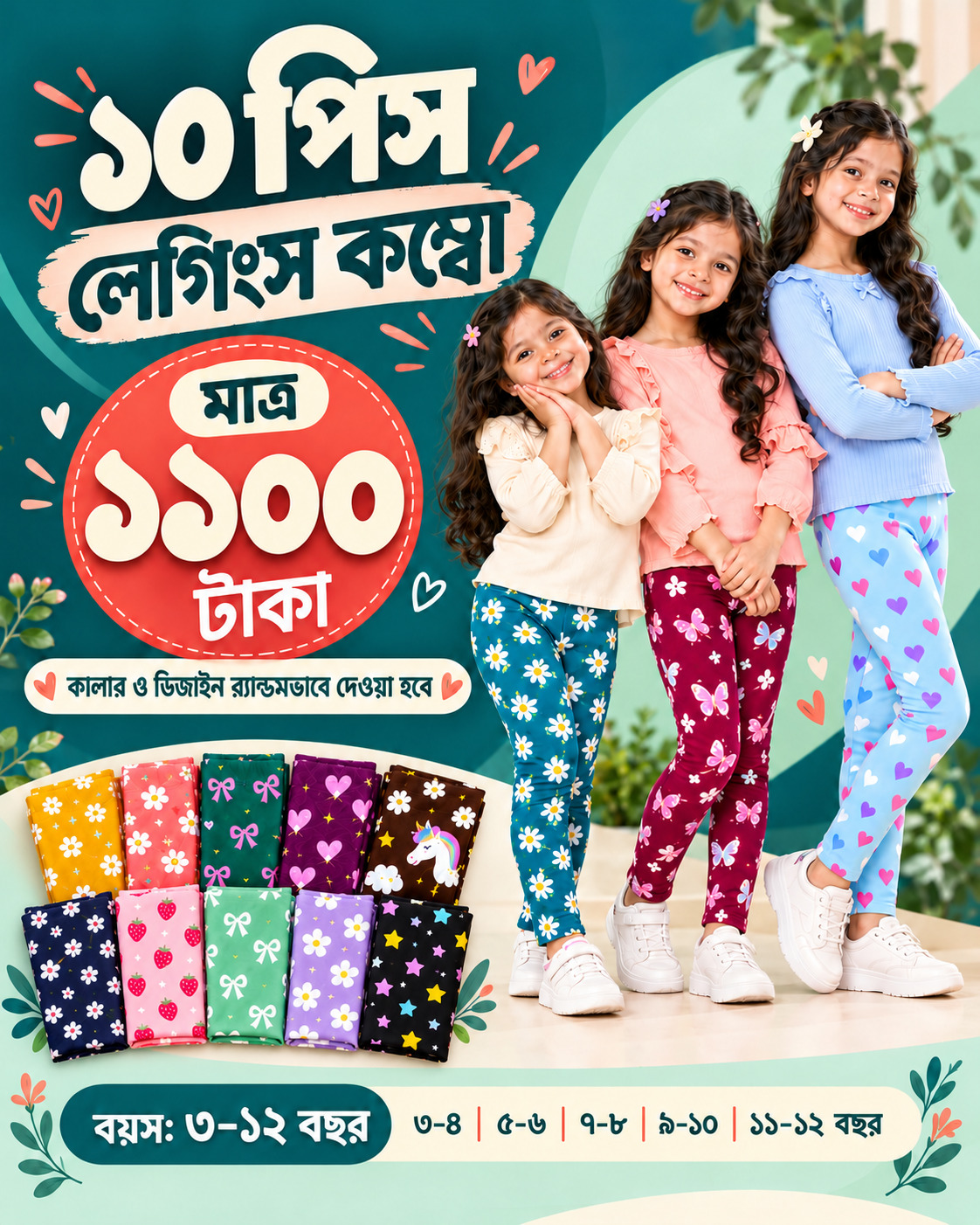 ১০ পিস বাচ্চাদের লেগিংস কম্বো — অফার প্রাইস ১১০০ টাকা